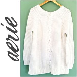Aerie Lace-Up Back Slouchy Sweater Sz Large